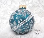 Teal Floral MUD Ornament NEW